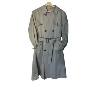 OAKTON Ltd. Long Trench Raincoat Coat Insulated Double Breast Belted Sz 42R Tan